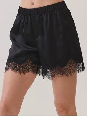 Elegant Lace Trim Satin Shorts
